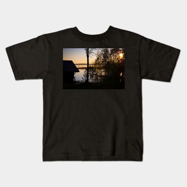 Sunset on a Calm Lake Kids T-Shirt by iluphoto